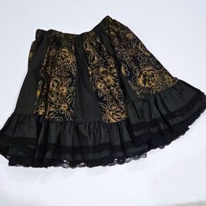 Vintage Tater Sax Black Gold Floral Tiered Skirt Made in Mexico Boho Prairie